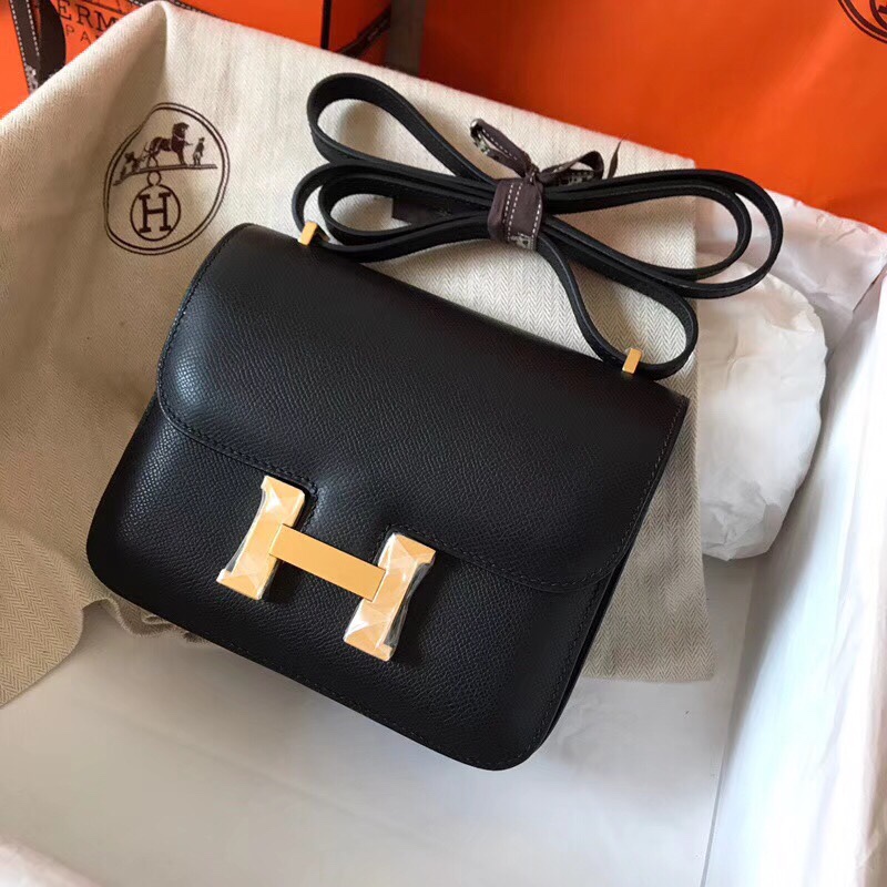 Hermes Constance 24cm Shoulder Bag In Black Epsom Leather